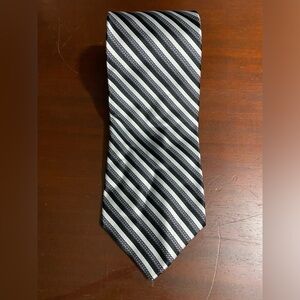 Vintage Paul Dione Tie Pure Silk Silver and Black Stripe 58” Neck Tie